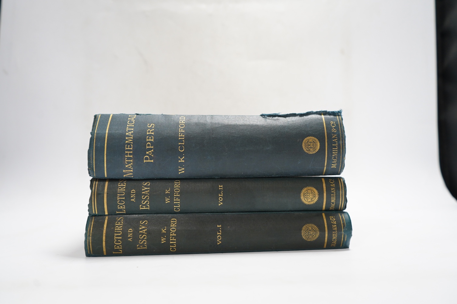 Clifford, William Kingdon - Lectures and Essays, edited by Leslie Stephen and Frederick Pollock, 2 vols, 1st edition, engraved portrait frontispiece and mounted photographic portrait frontispiece, 8vo, cloth, Macmillan a